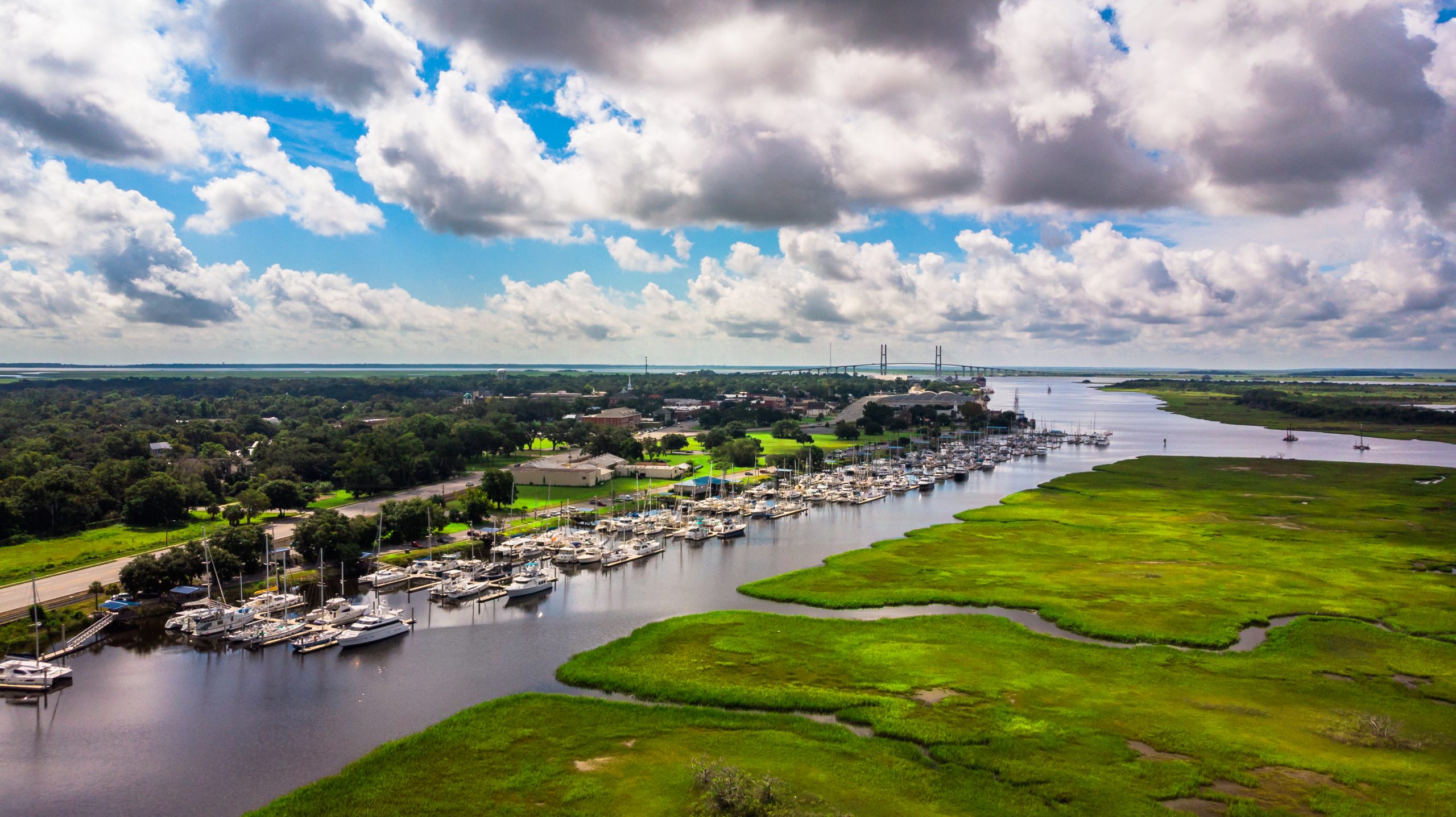 Aerial view of Brunswick, Georgia's marina
